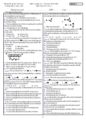 Đề thi Kiểm tra Học kì I - Năm học 2014 - 2015 Môn Vật lí 9 (45 phút)